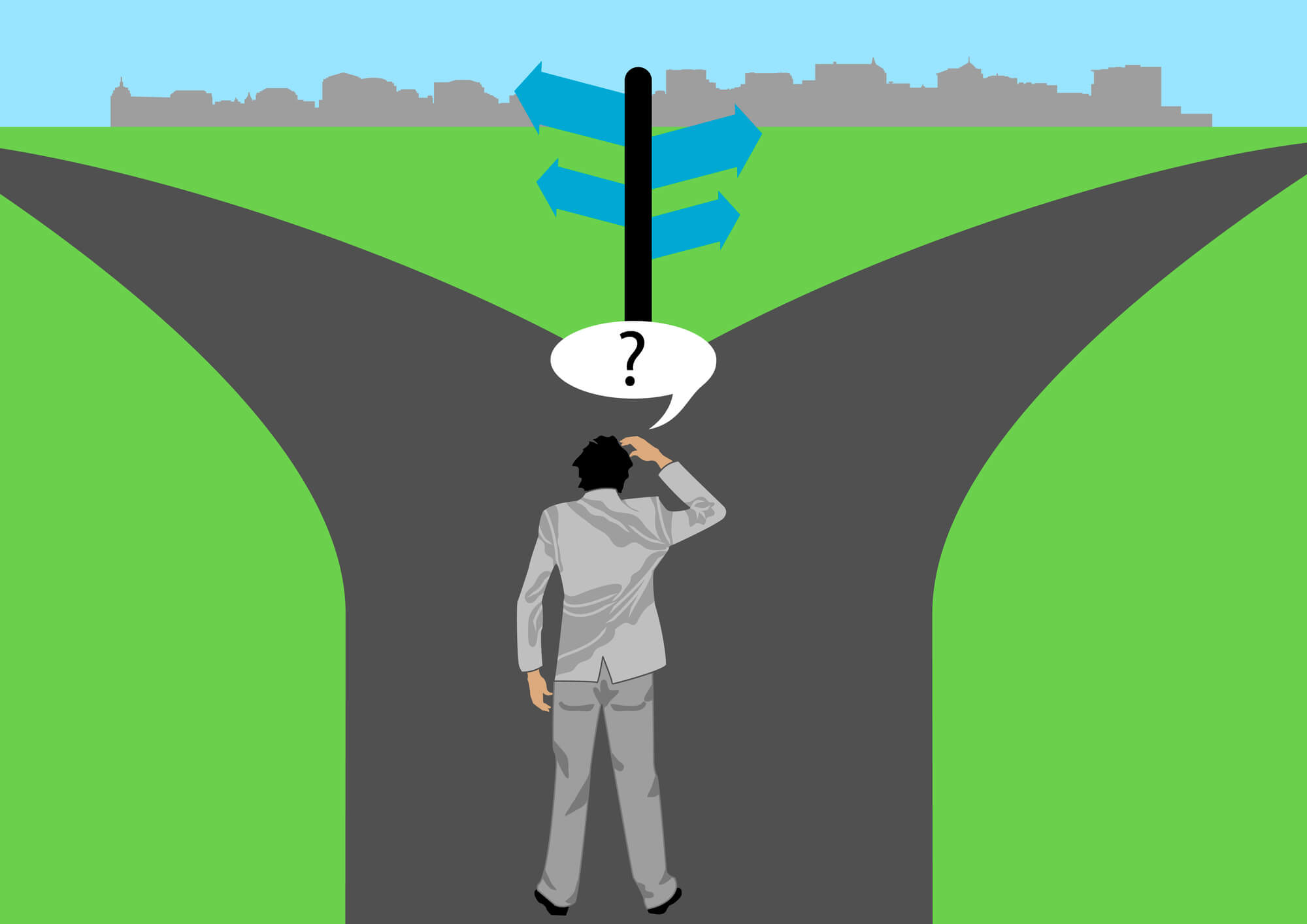 businessman confused on which path to take
