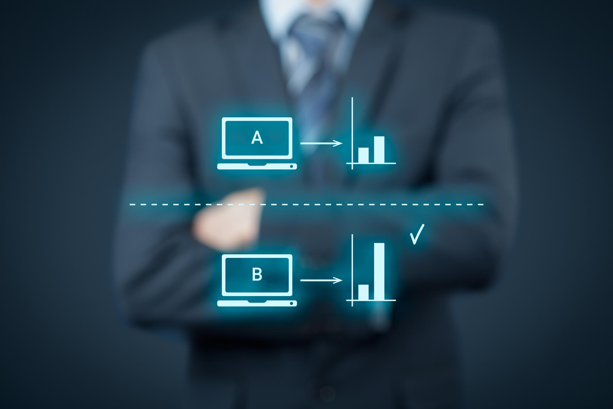 A/B testing vector as shown by a businessman