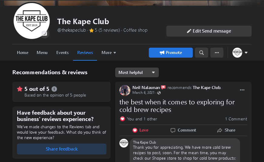 Facebook review section