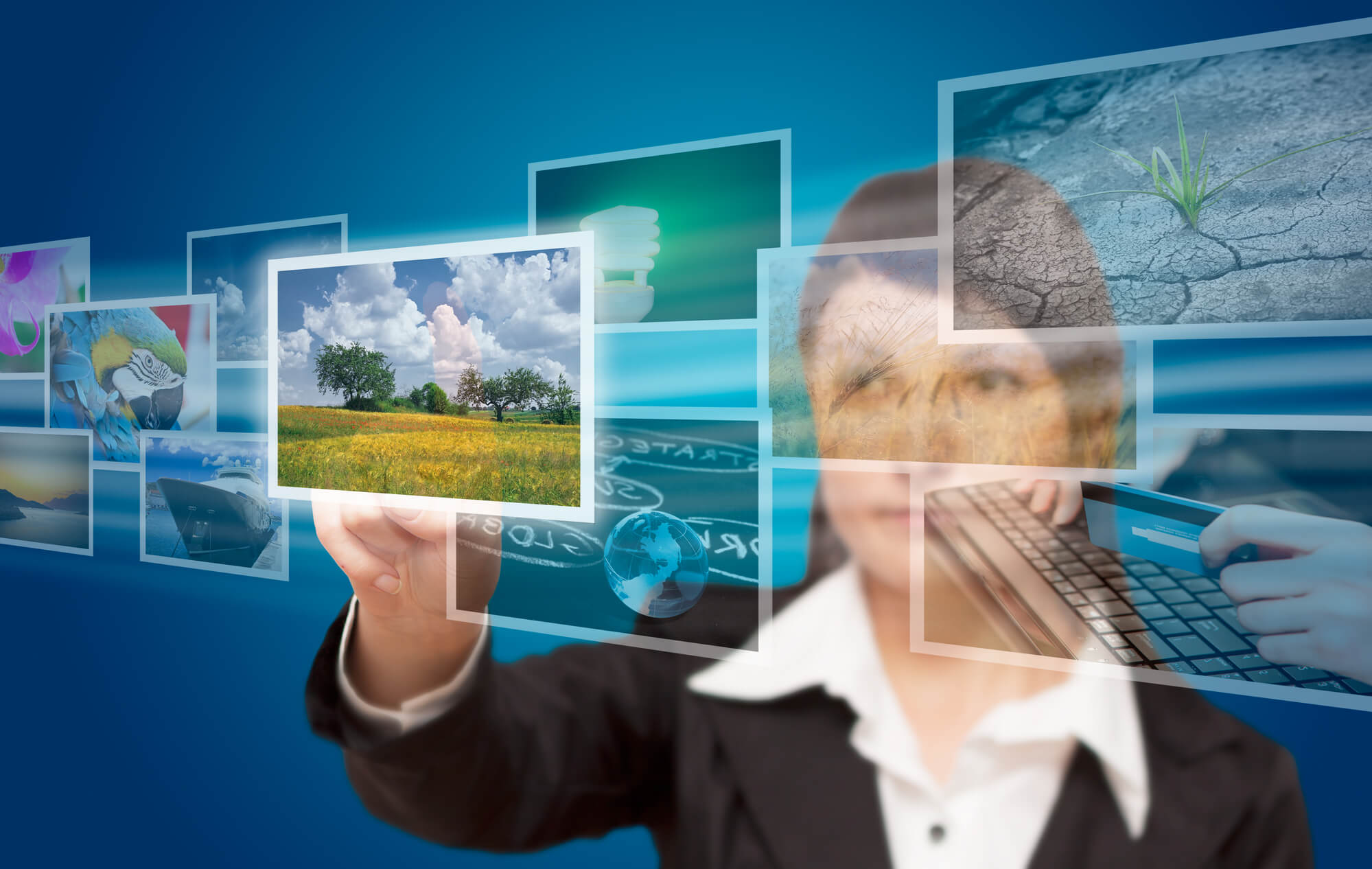 woman selecting pictures on the screen