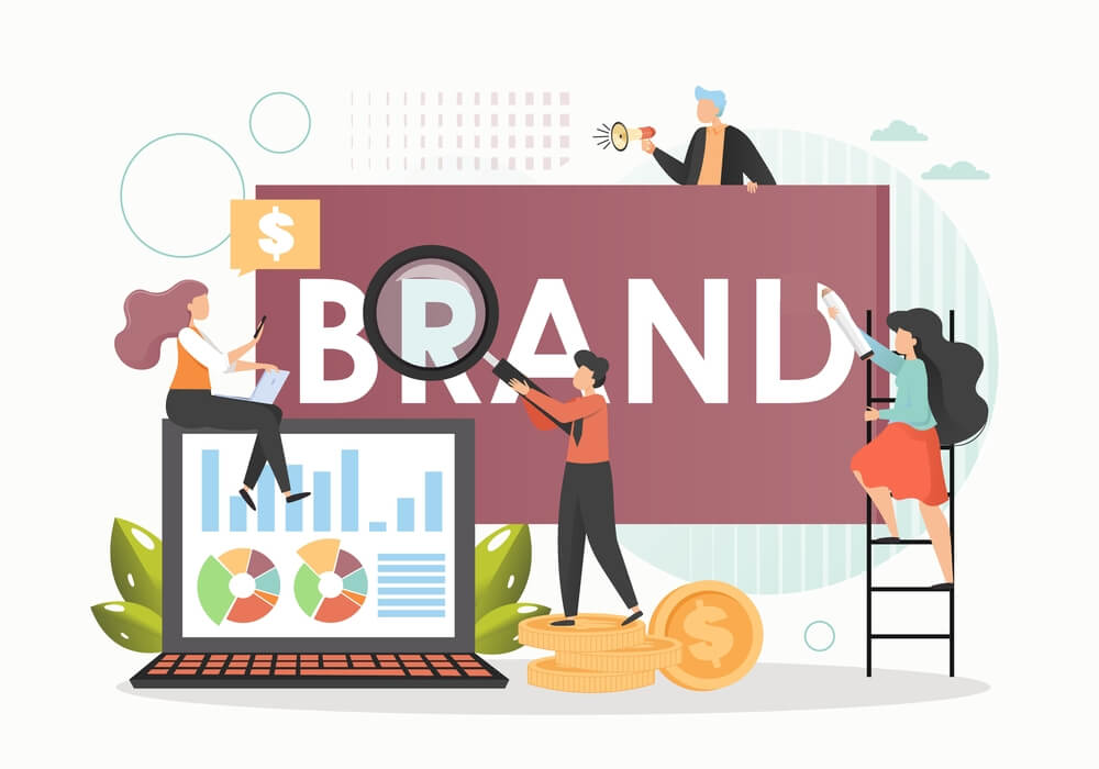 illustration of marketers writing the word brand