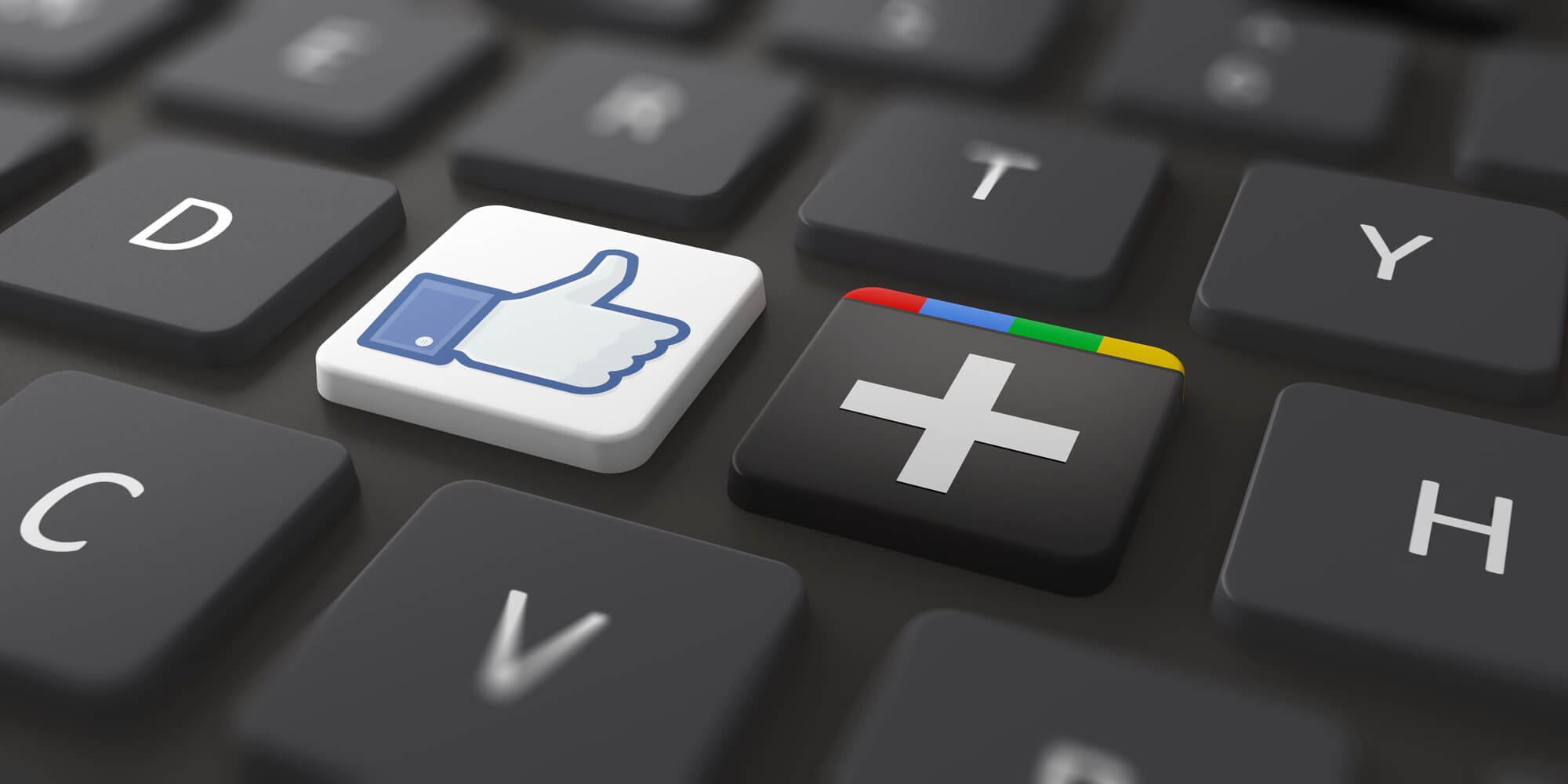 keyboard with facebook and google icons