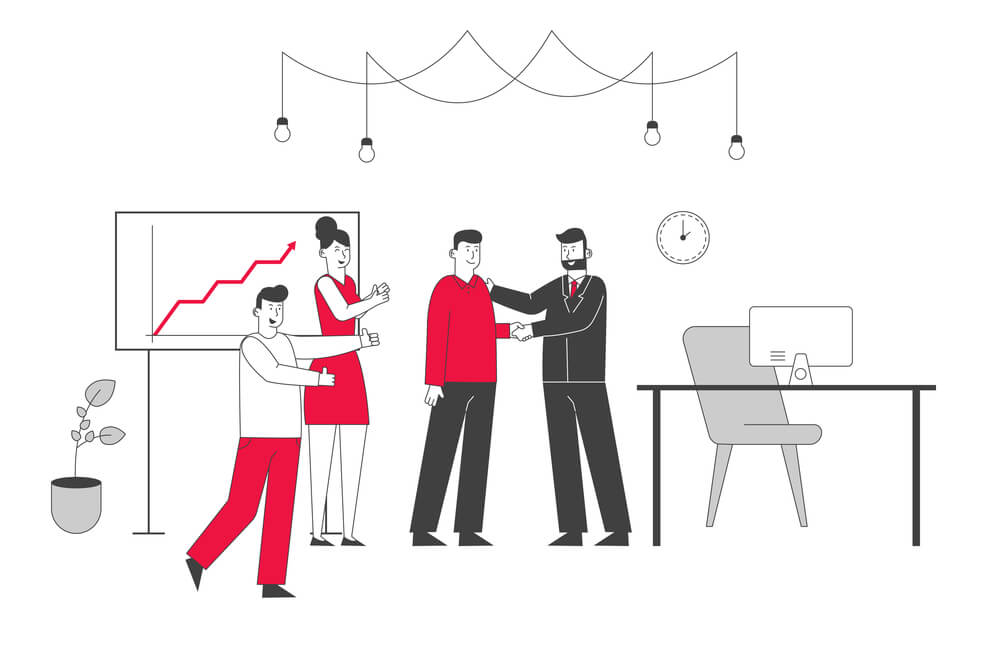 Business man congratulates his employees for a job well done