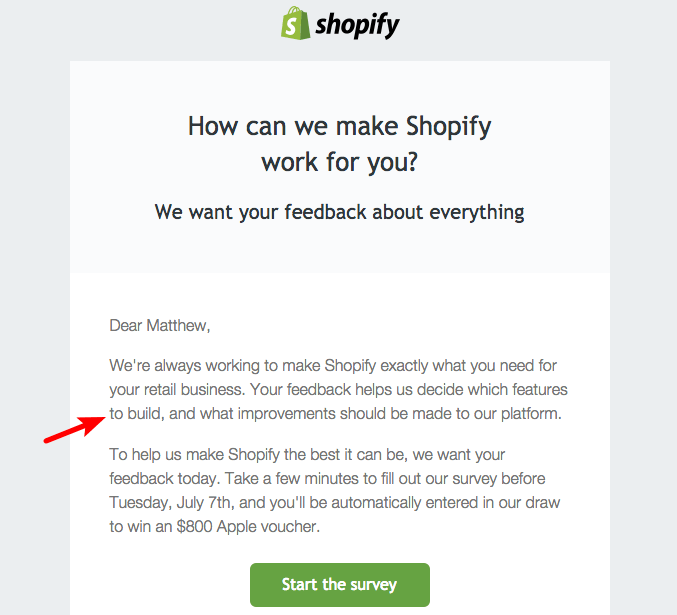 feedback email from Shopify