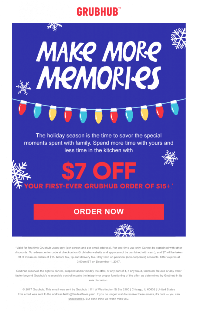 christmas email from Grubhub