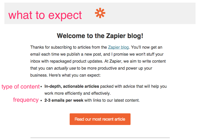 zapier blog welcome email
