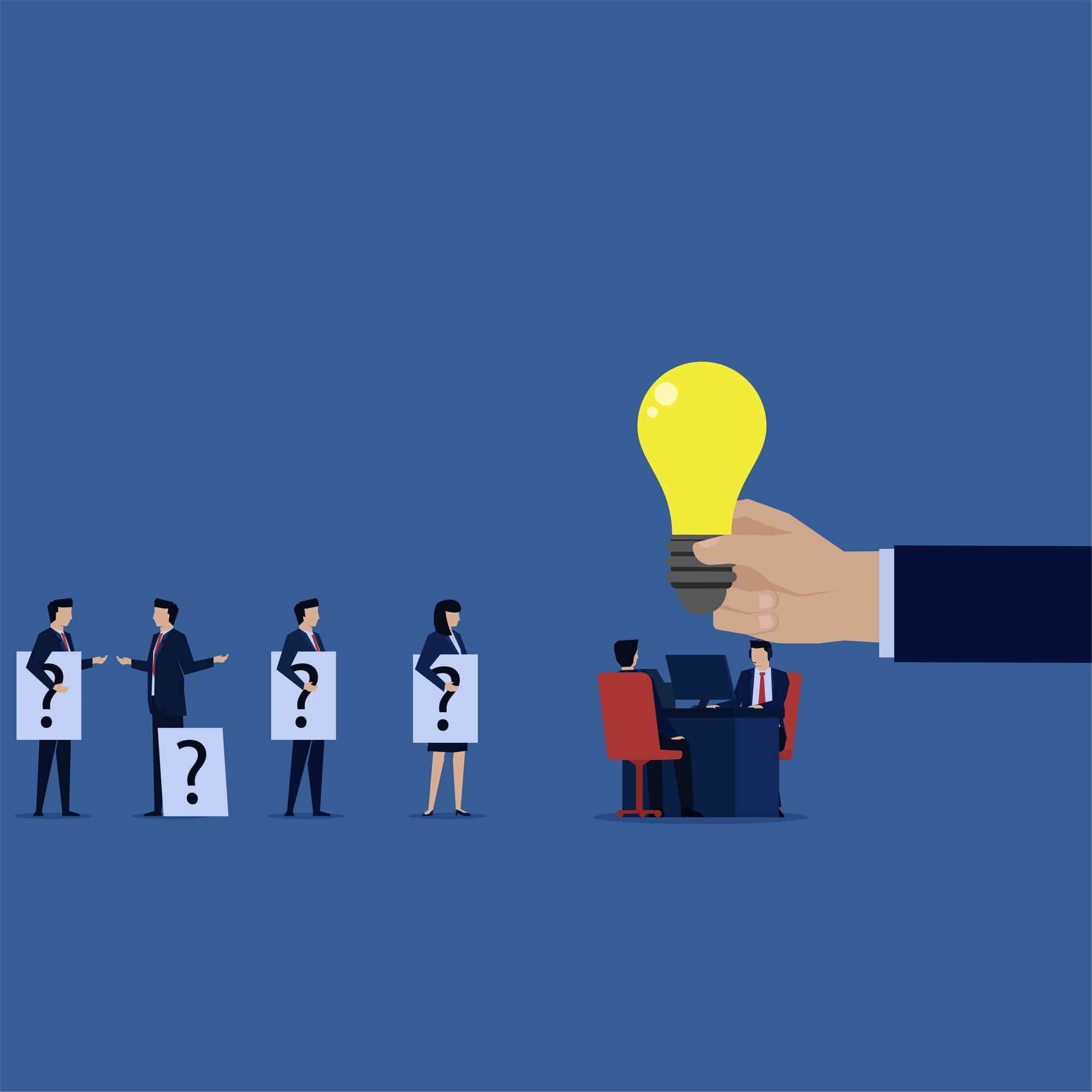 businesspeople holding question mark signs