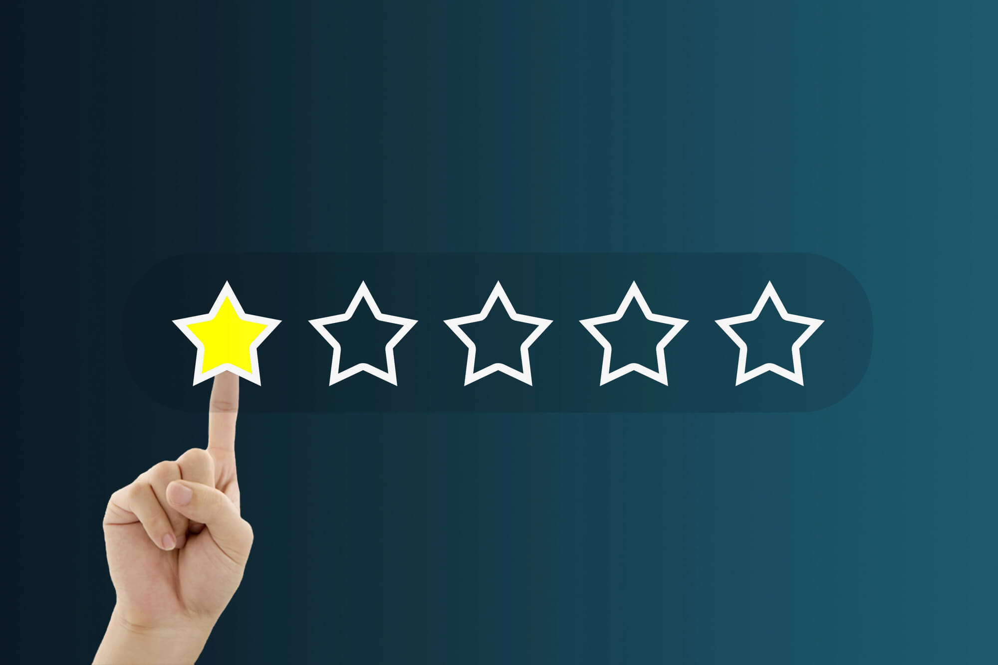 hand pressing one star out of five stars