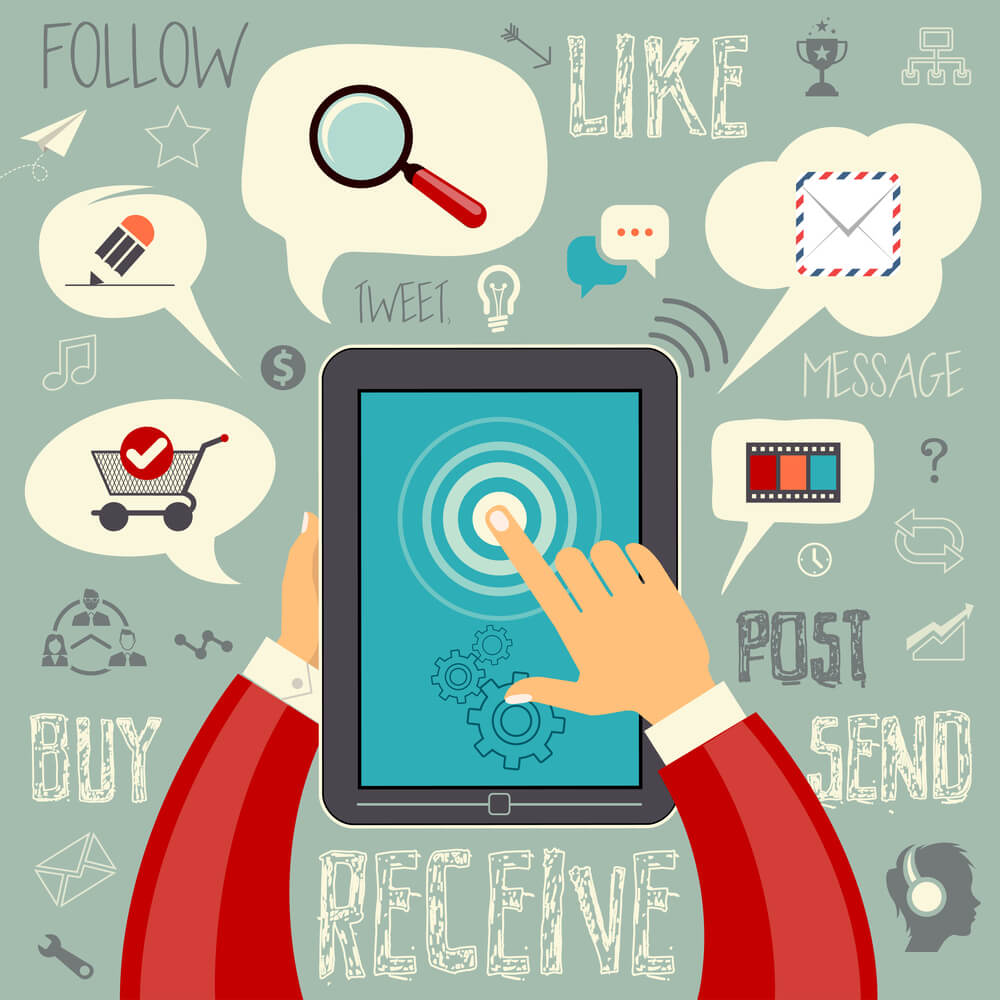 Franchisee reading social media marketing policy and franchise SEO rules of franchisor.