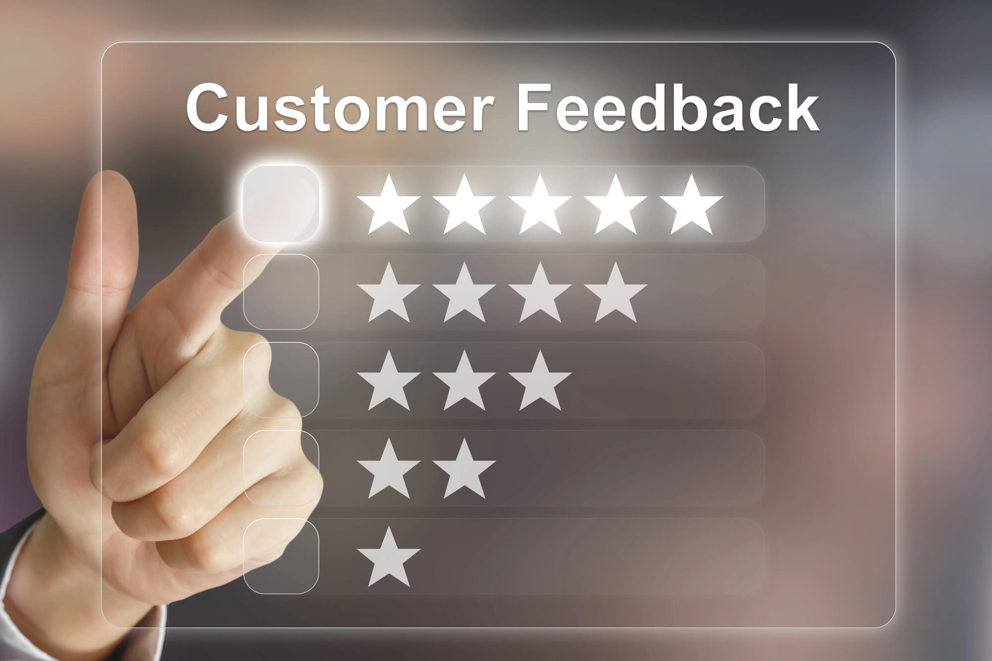 businessman hand pointing at customer feedback on virtual screen