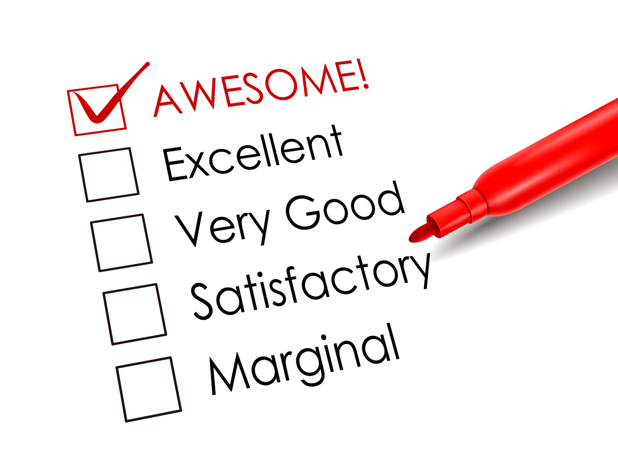 customer survey with a red check on awesome box