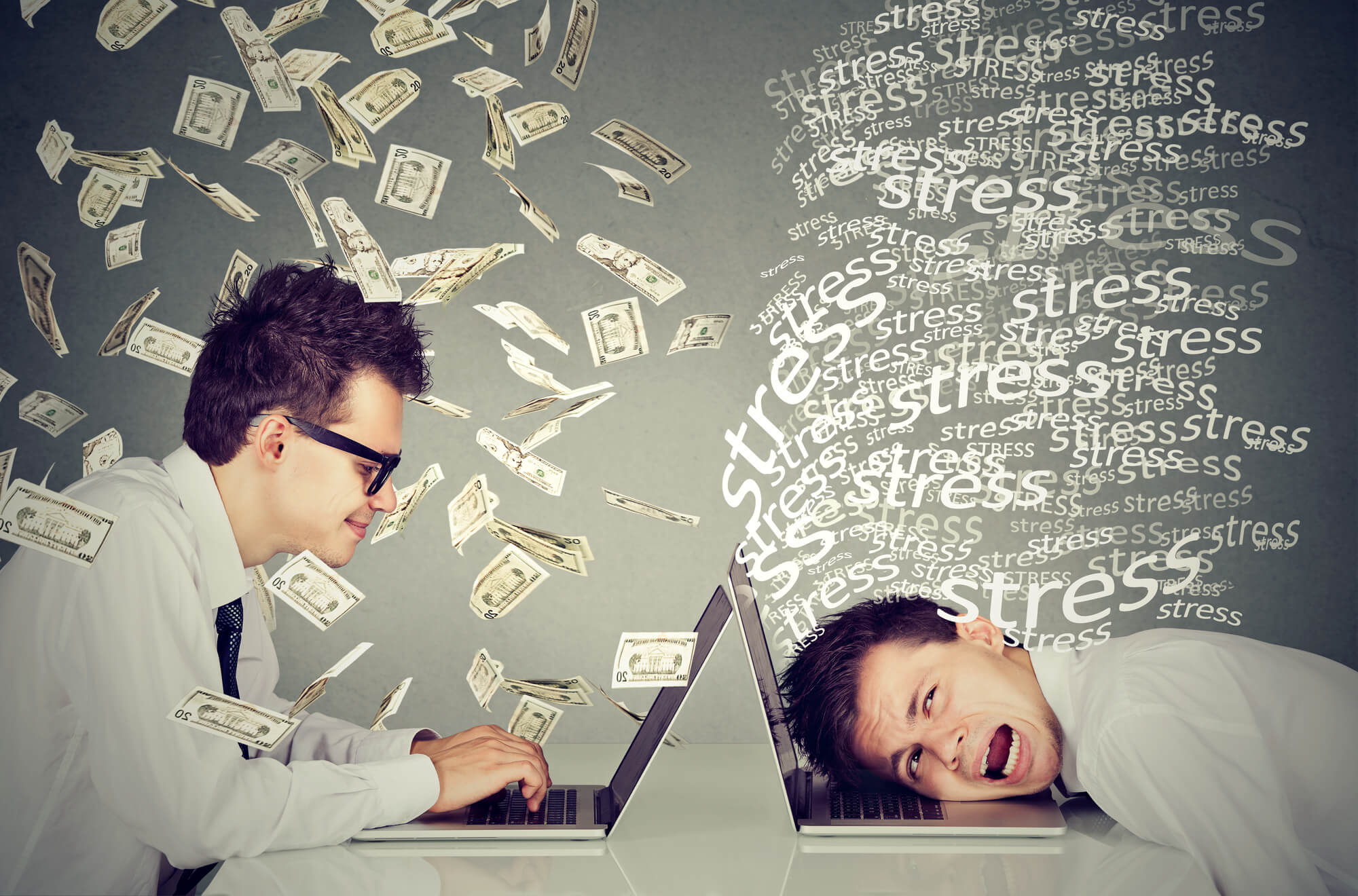 digital marketing specialist making a sale while customer on the other side is stressed out