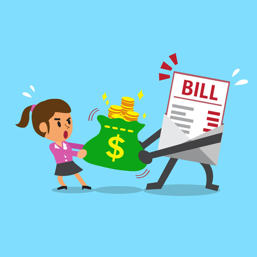 internet marketing customer playing tug of war with bill