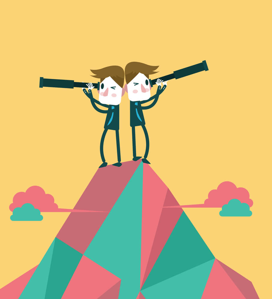 two businessmen using telescopes to search florida digital marketing company