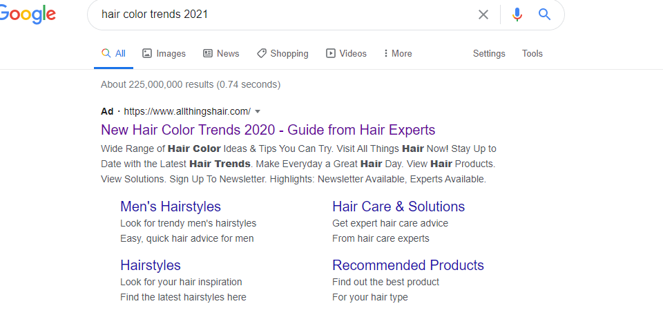 google search hair color trends digital marketing
