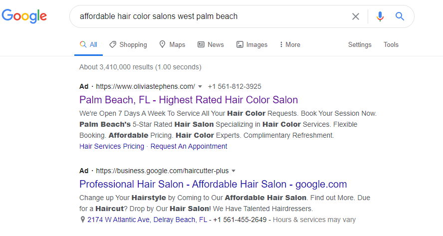 digital marketing google search results