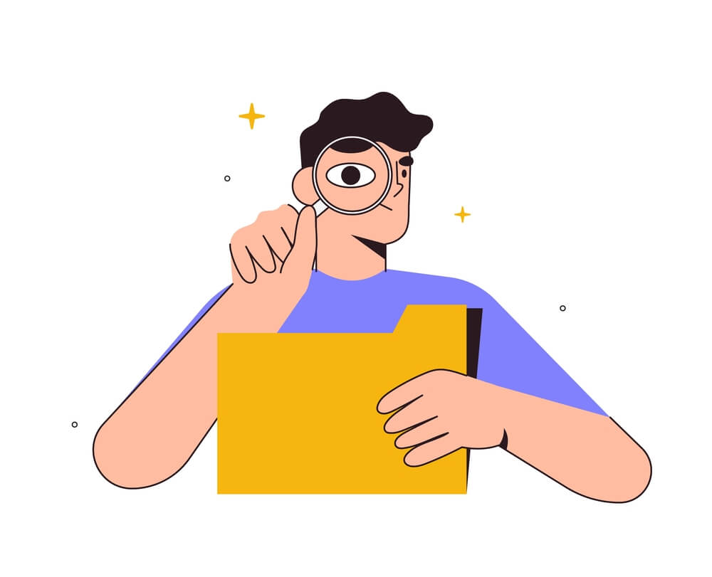 man looking at files with a magnifying glass digital marketing company in miami 