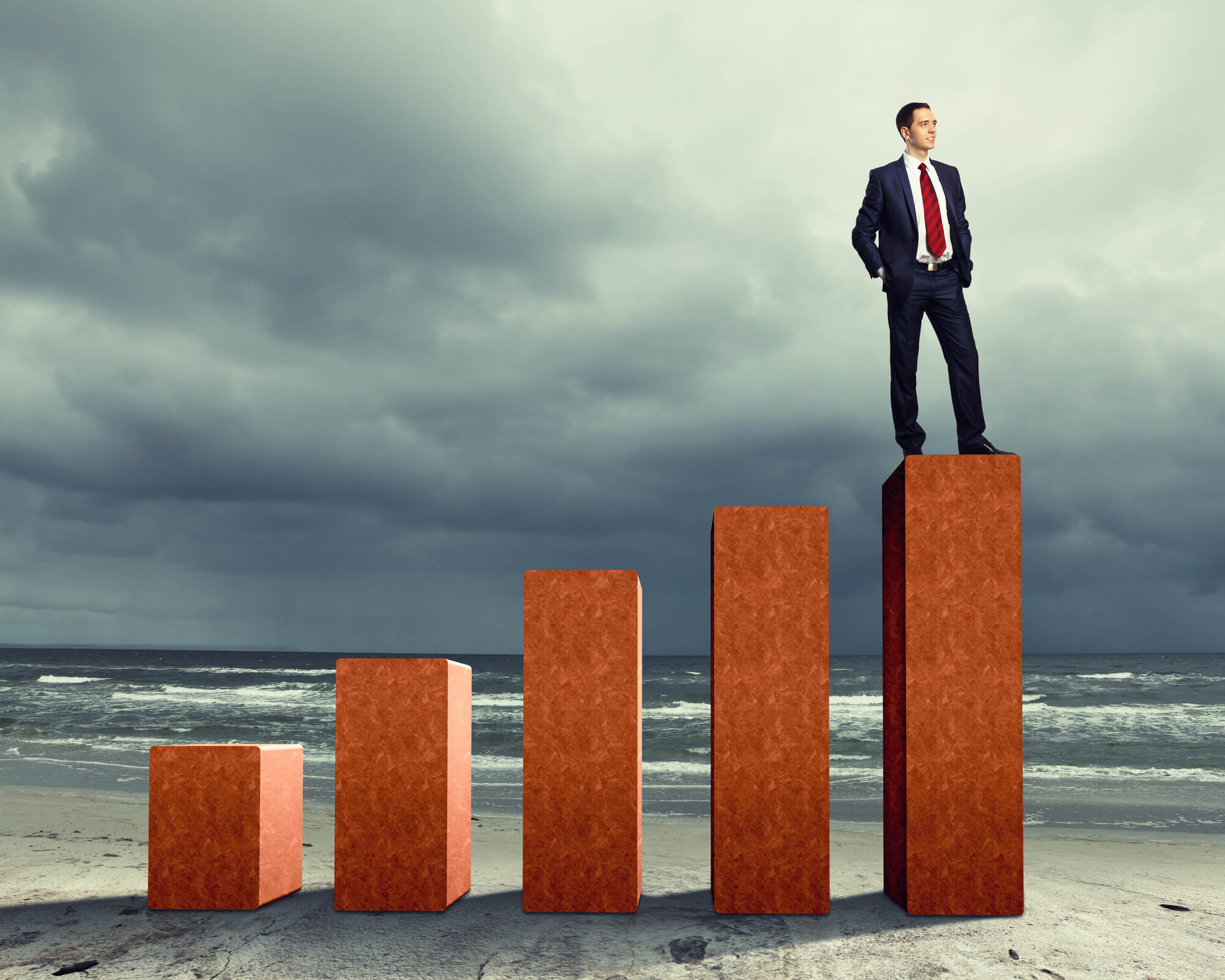 ceo of digital marketing agency in miami standing with confidence on top of highest bar representing success