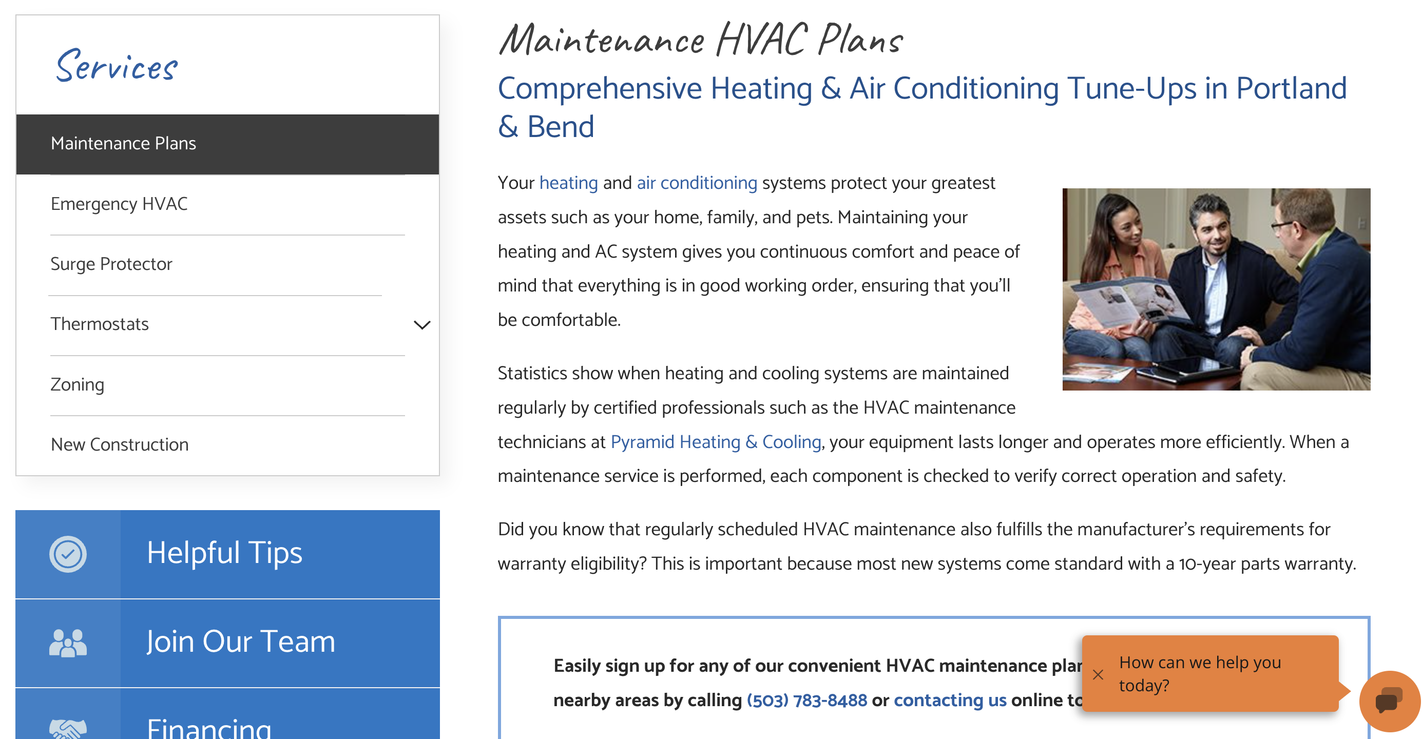 sample "Services" page