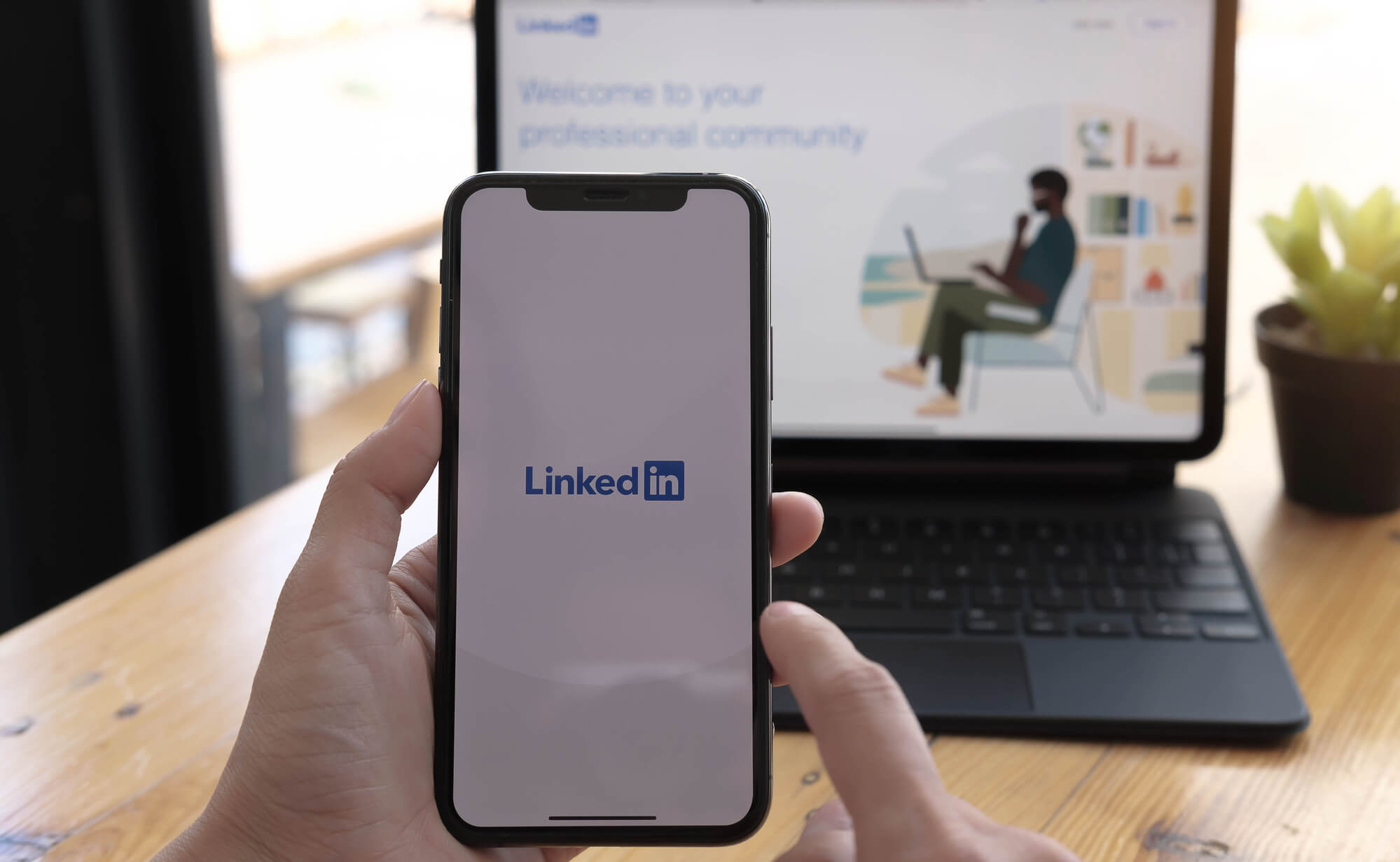 opening LinkedIn on phone and PC