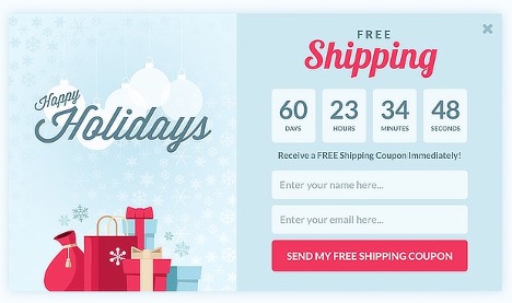 Example of holiday popup using fear of missing out to inspire users to take action.