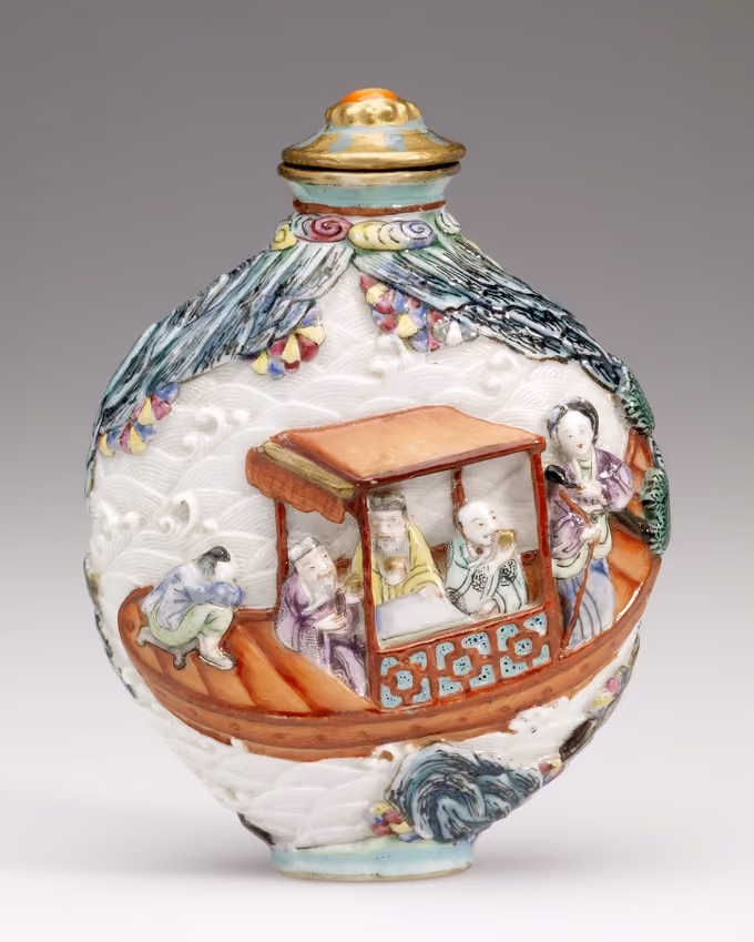 Molded porcelain depicting figures in a boat