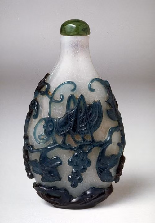 Glass decorated with katydid and grapes