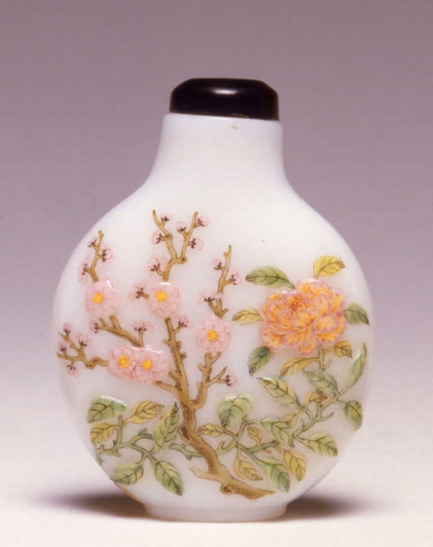 Famille rose enamel on white glass