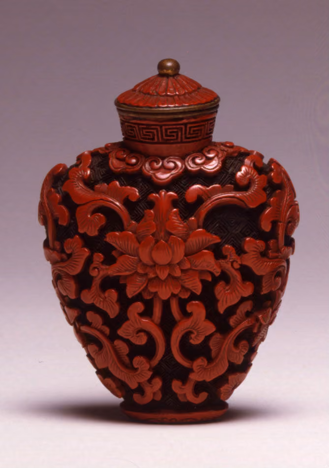Cinnabar lacquer with lotus scroll