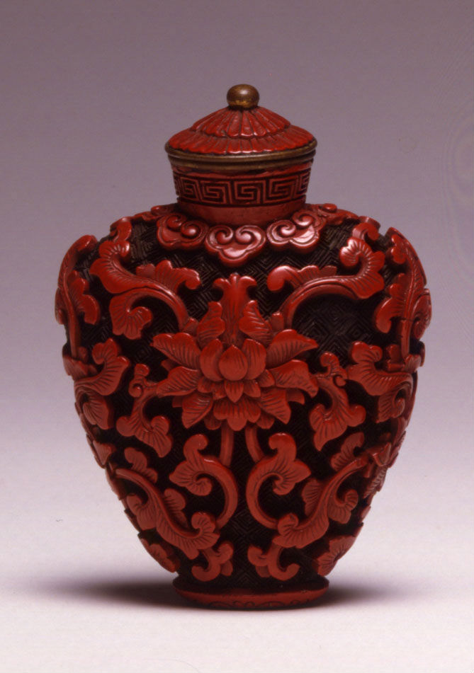 Cinnabar lacquer with lotus scroll