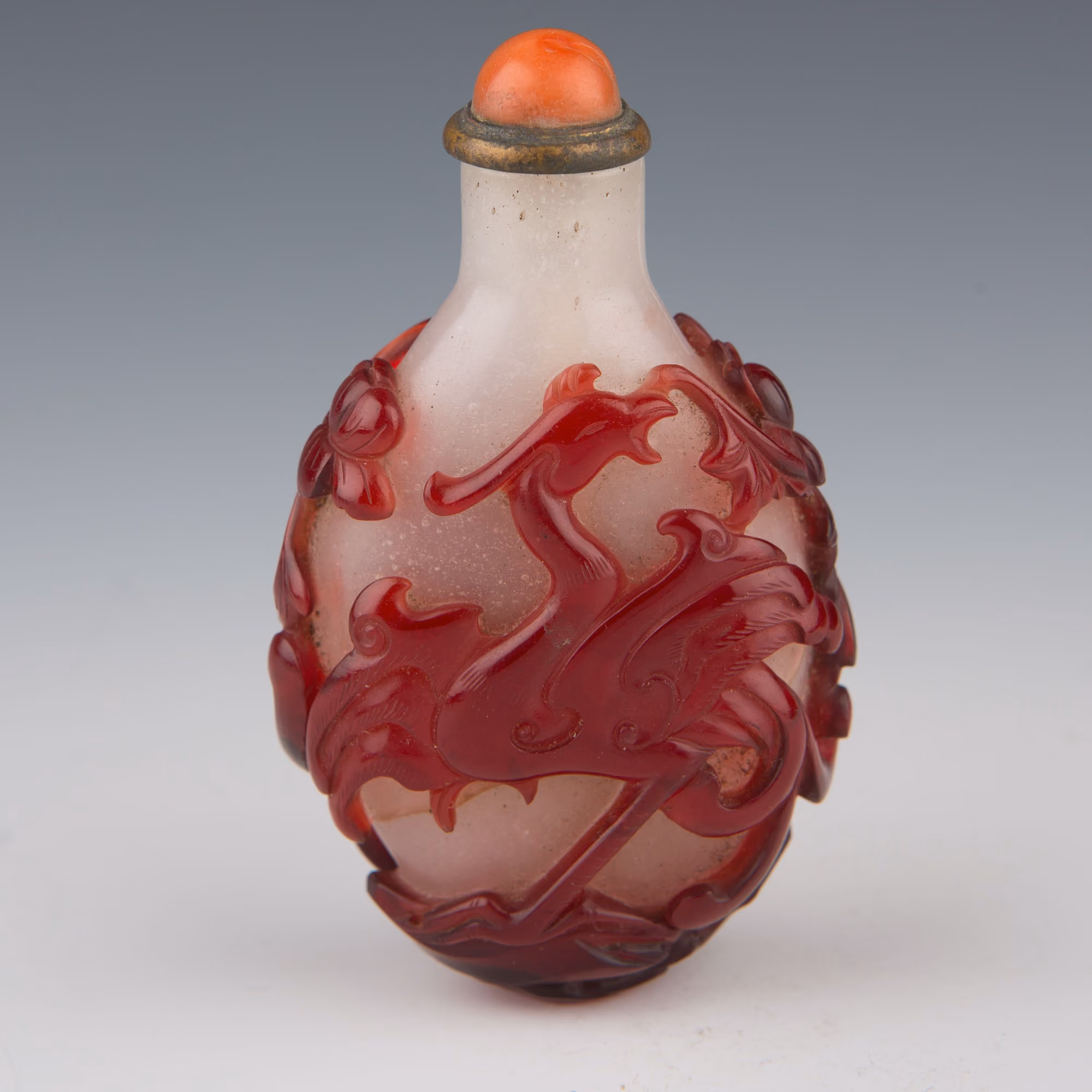 Red overlay glass with phoenix