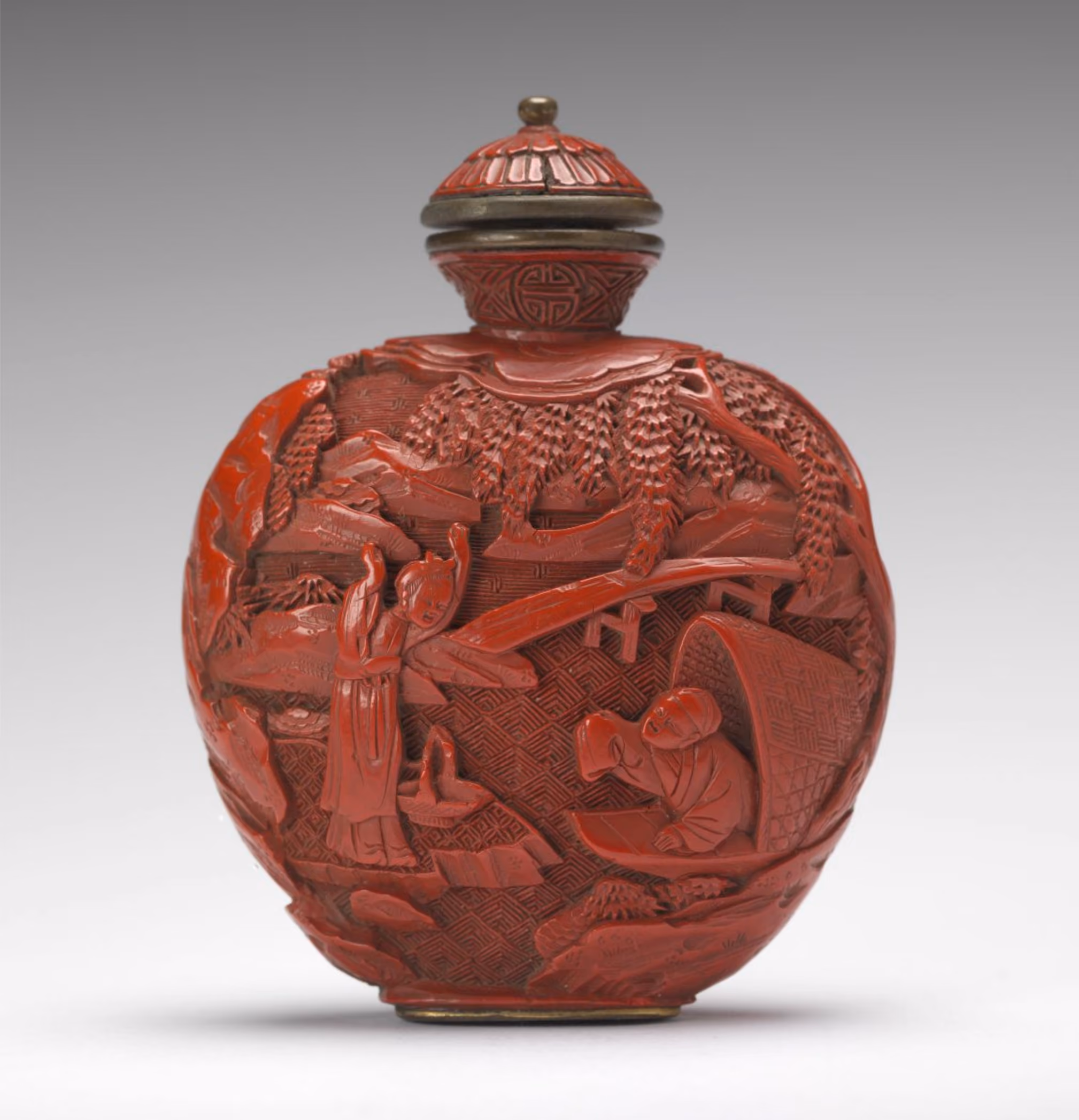 Cinnabar lacquer carved with figures