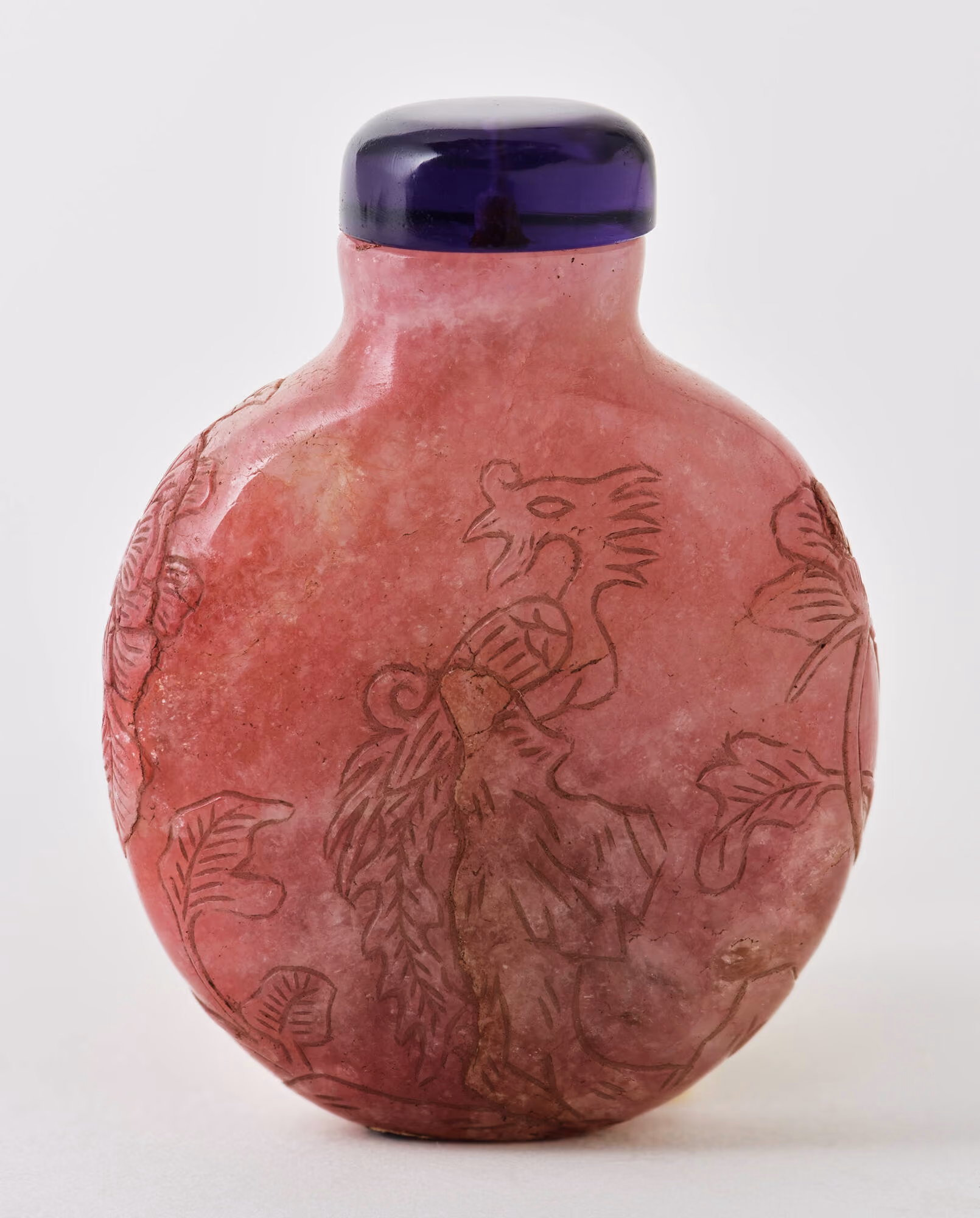 Rose quartz carved with phoenix