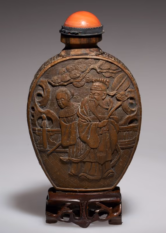 Wood inlaid with scholar and attendant