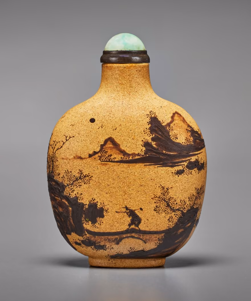 Yixing stoneware with slip-decorated landscape