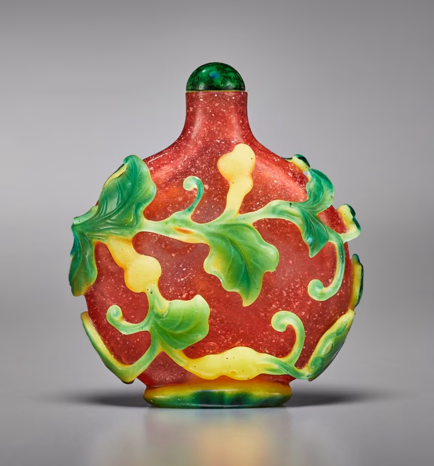 Overlay glass with gourds on mulberry-red ground