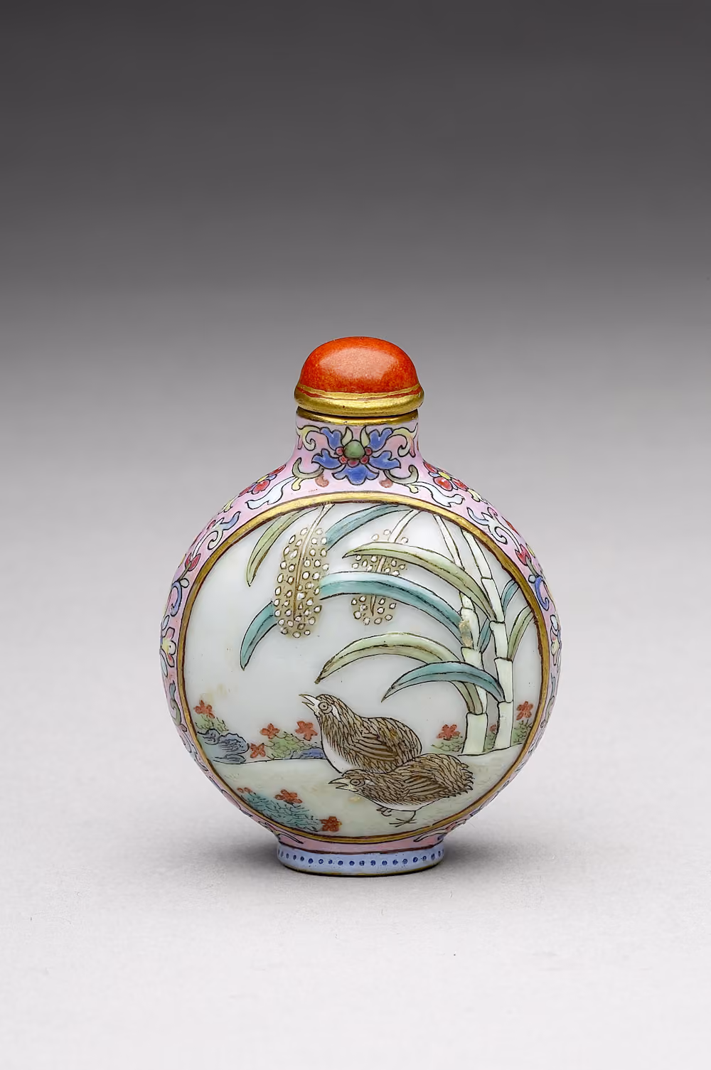 Famille-rose porcelain with quail and millet