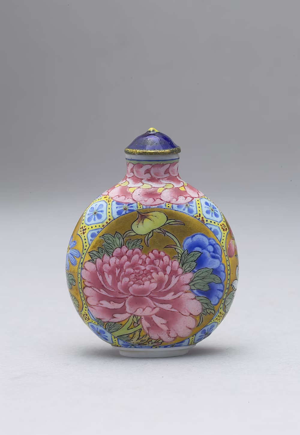Painted enamel glass with four seasons flowers