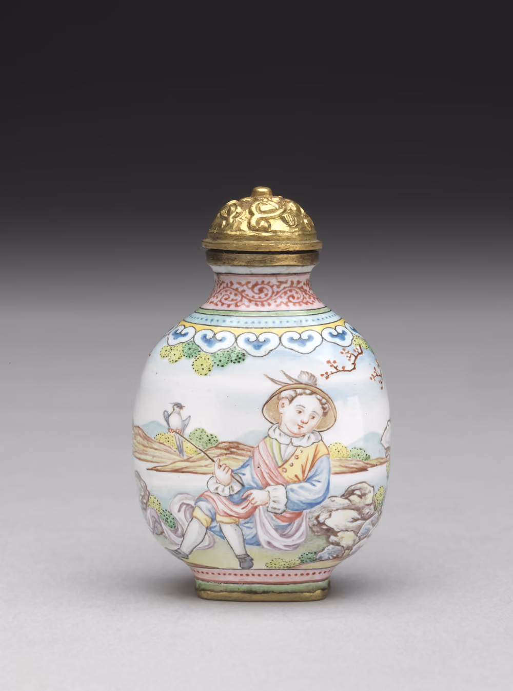 Painted enamel on copper with Western figures