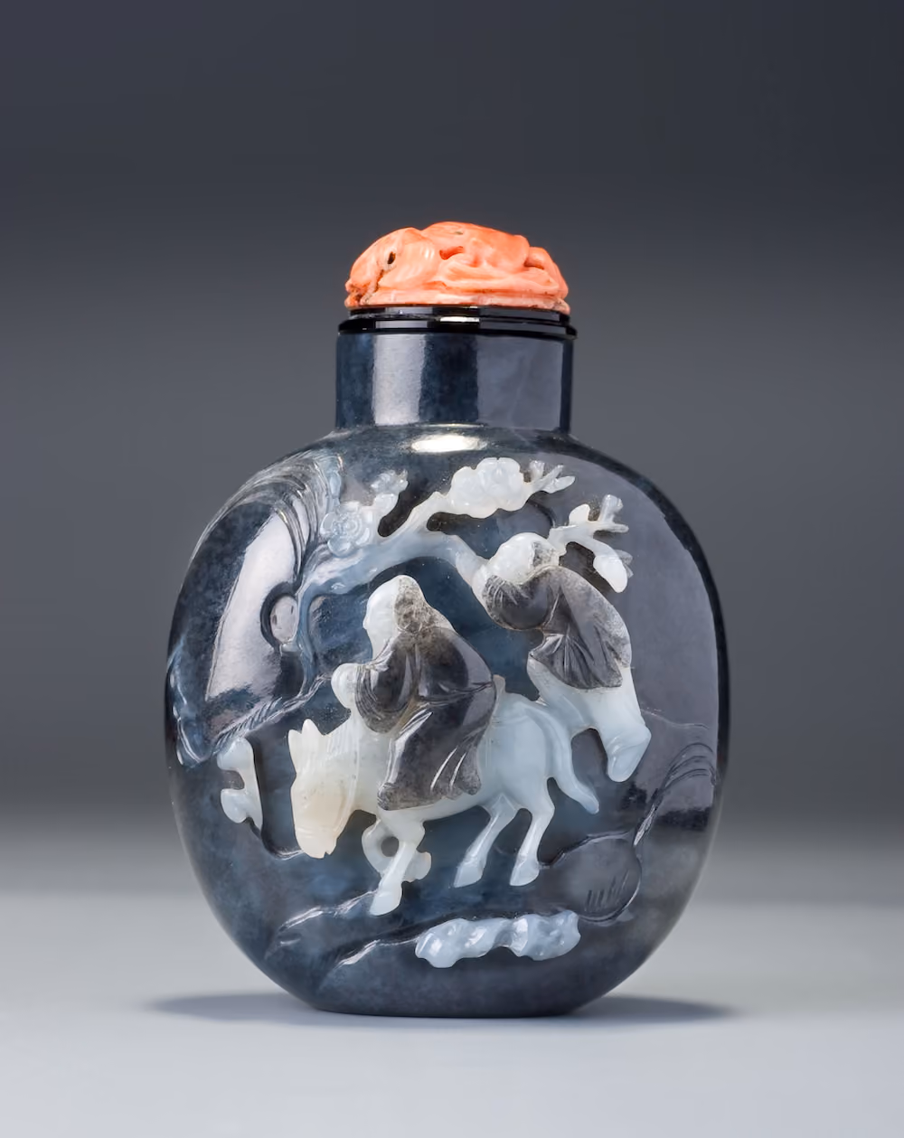 Black and white nephrite with Meng Haoran seeking prunus blossoms