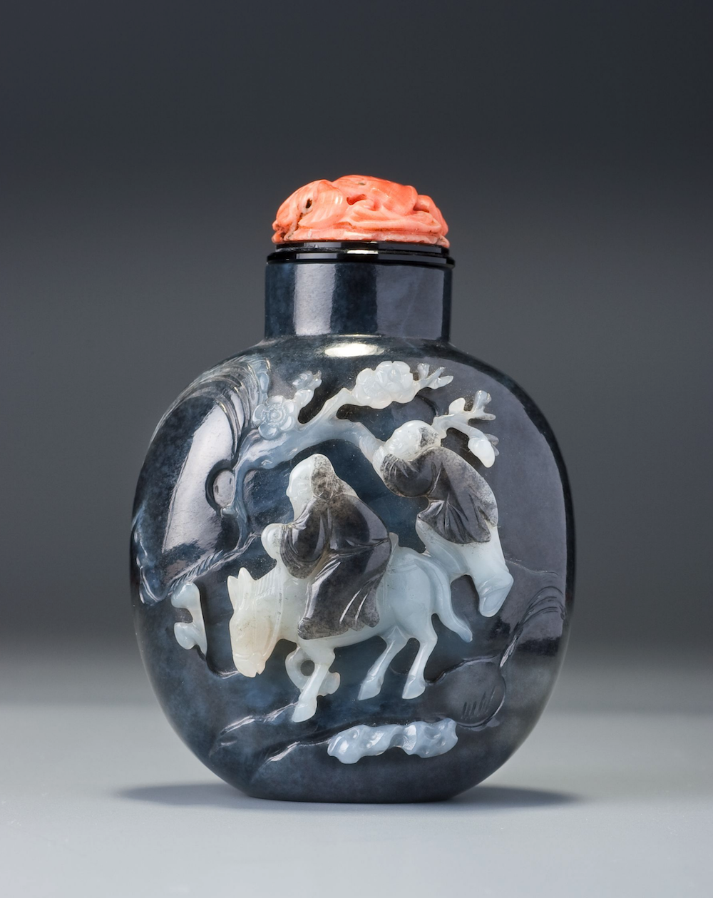 Black and white nephrite with Meng Haoran seeking prunus blossoms