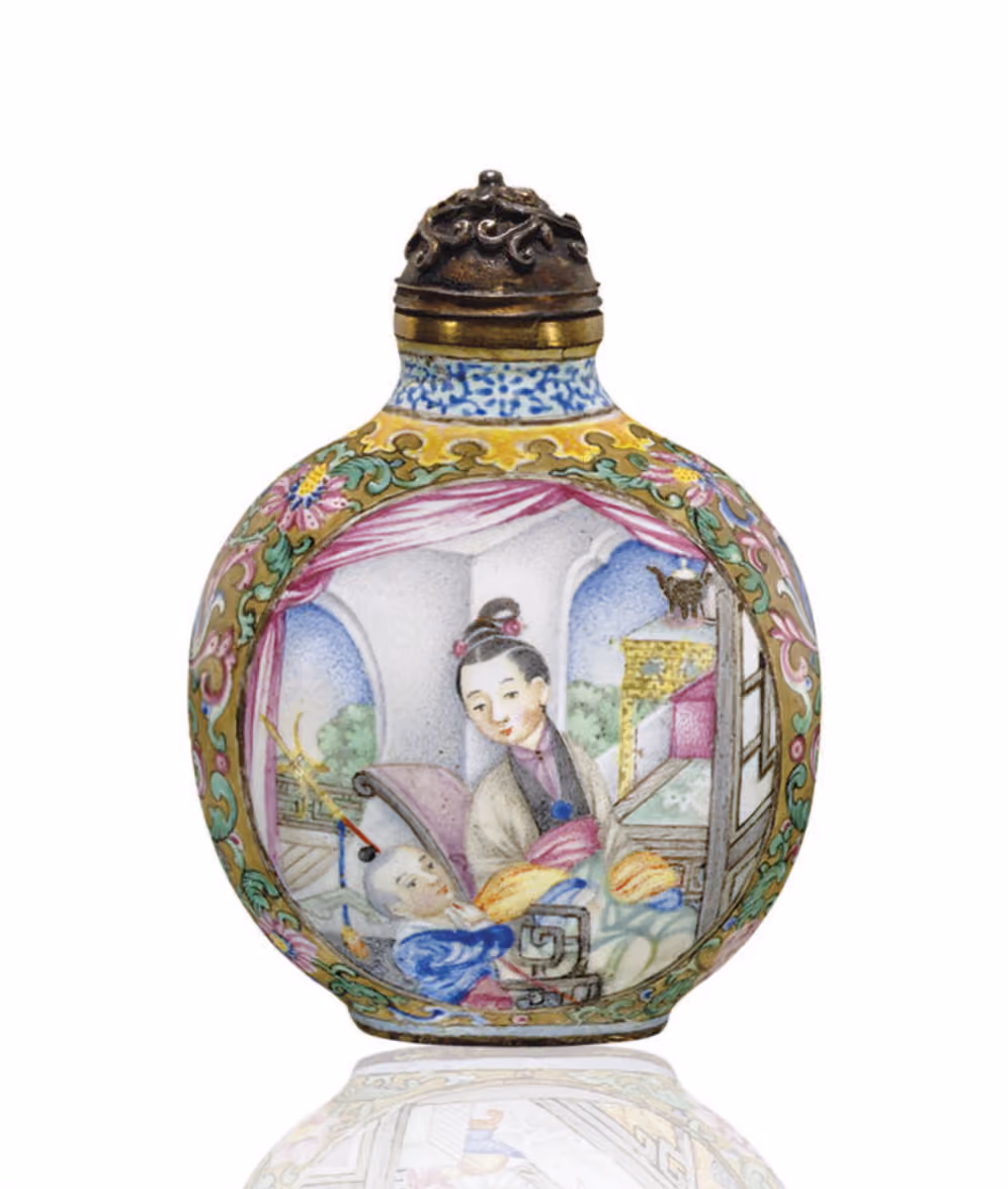 Imperial enamel on copper with ladies and children