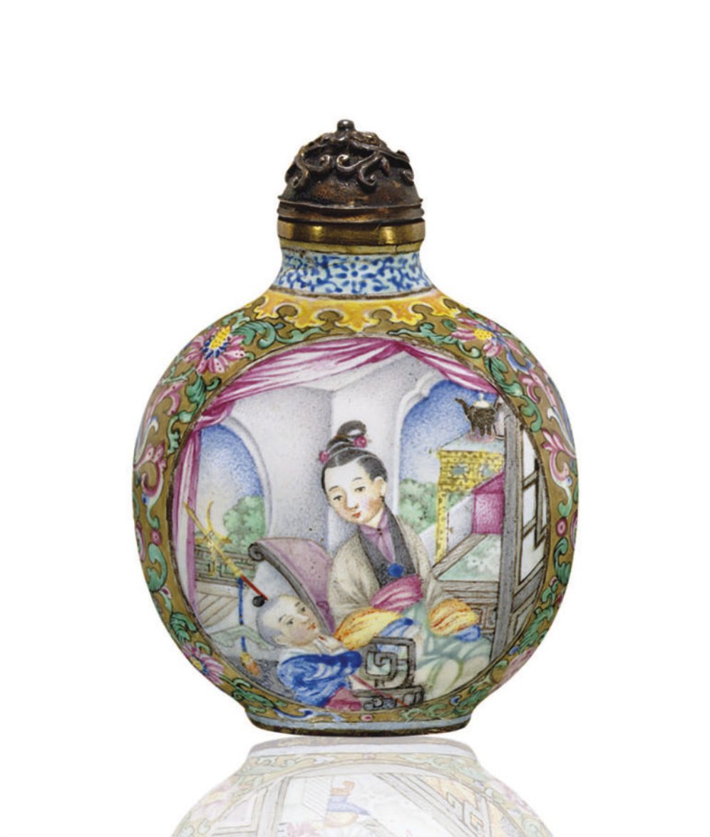 Imperial enamel on copper with ladies and children