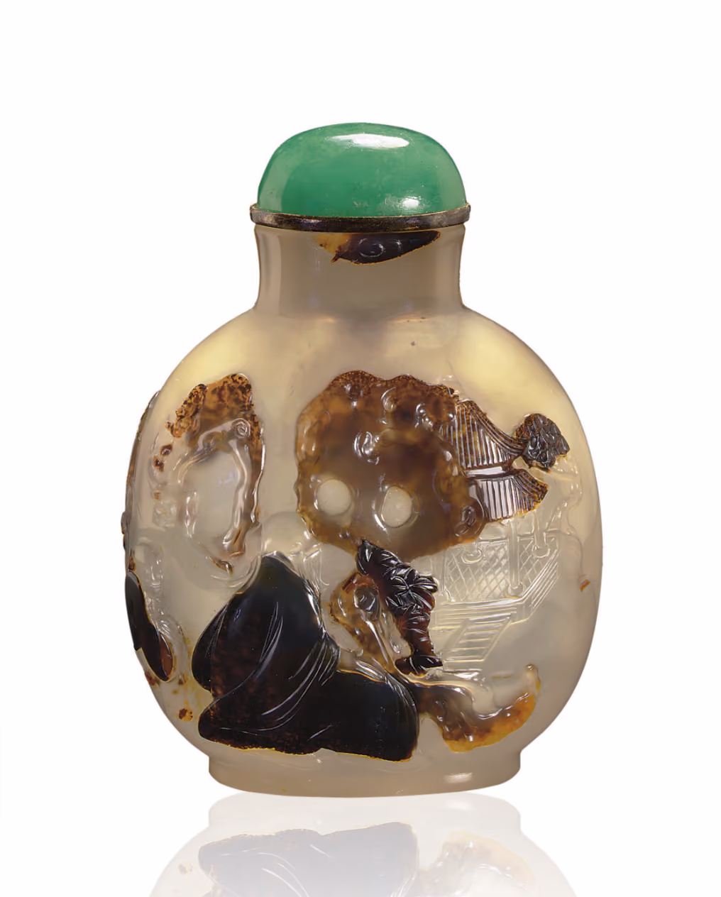 Agate carved with scholar and attendant in a landscape