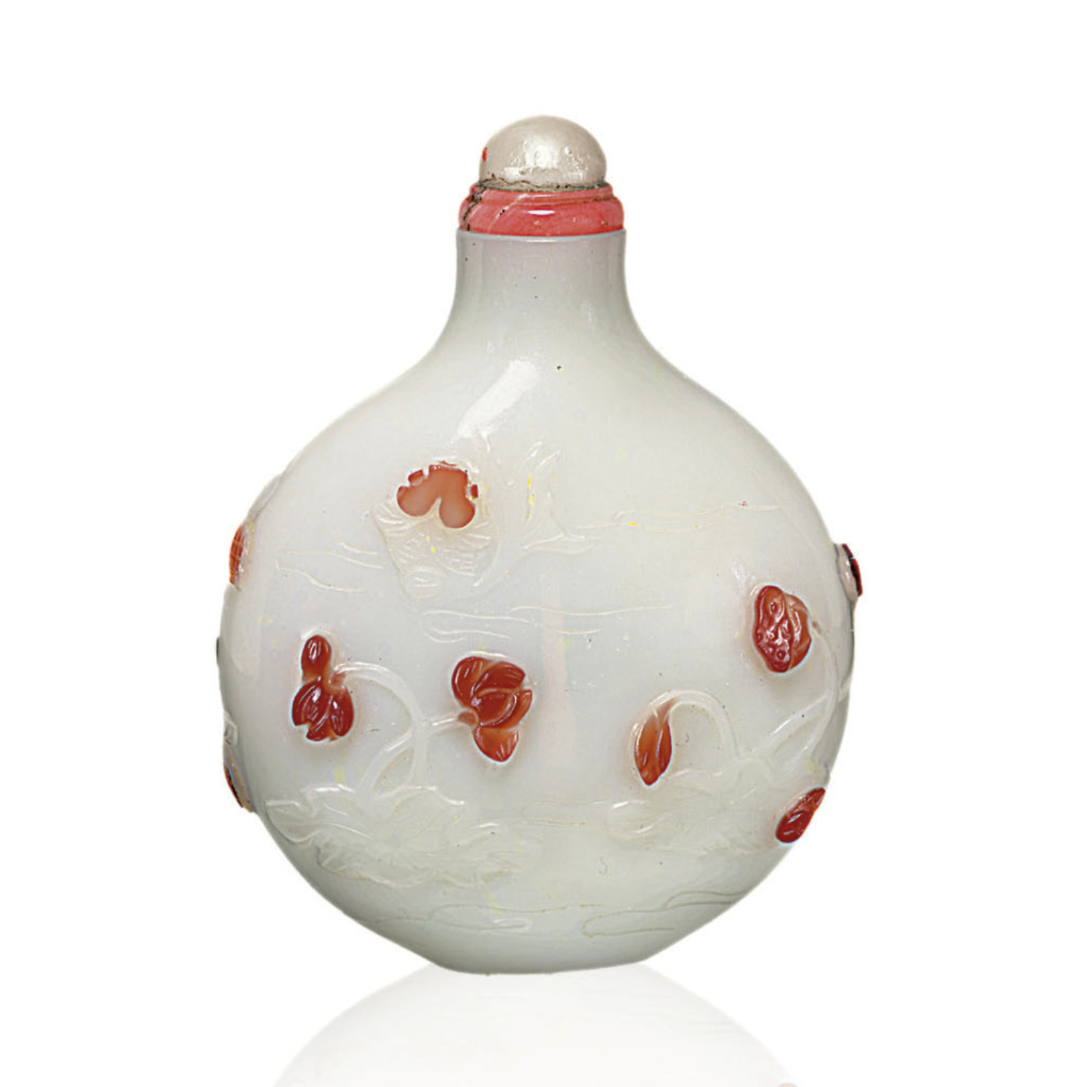 Red overlay on white glass with goldfish in a lotus pond