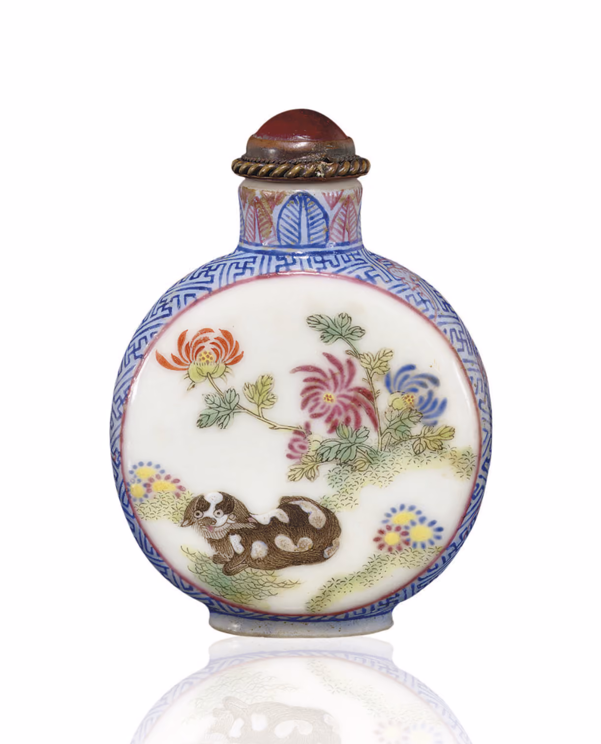 Famille-rose porcelain with Pekinese dogs in a garden