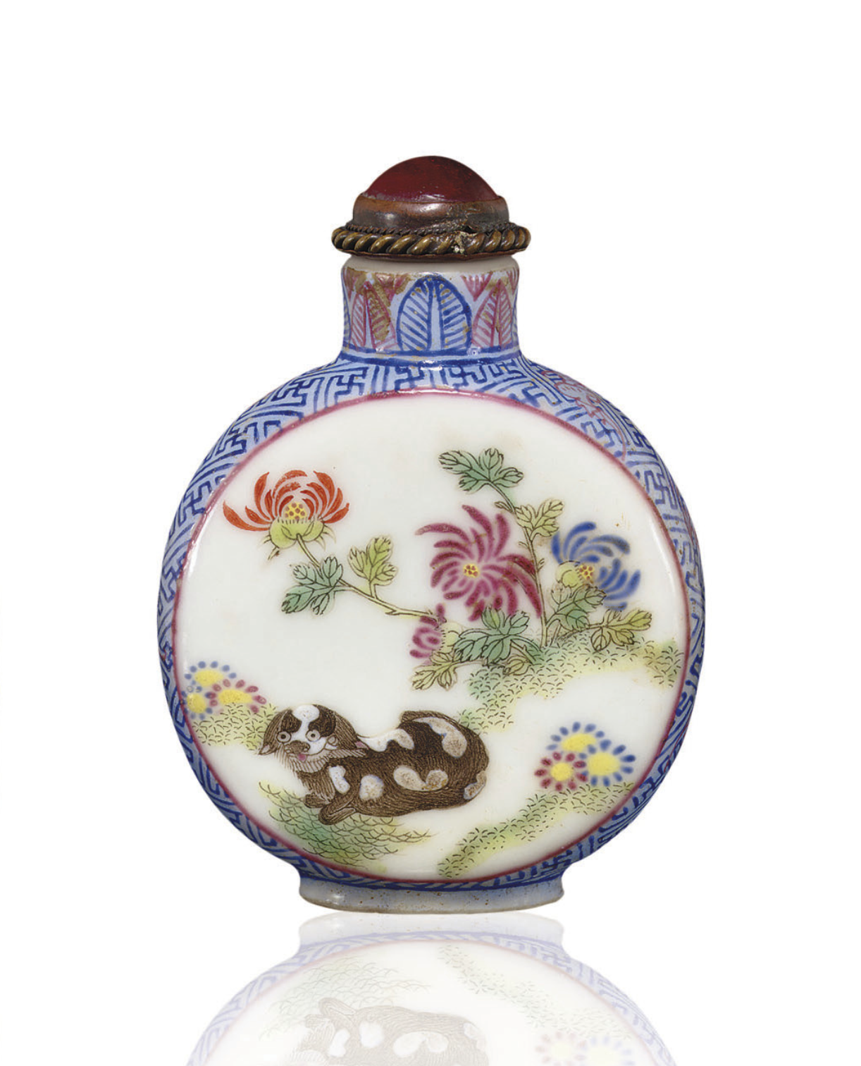 Famille-rose porcelain with Pekinese dogs in a garden