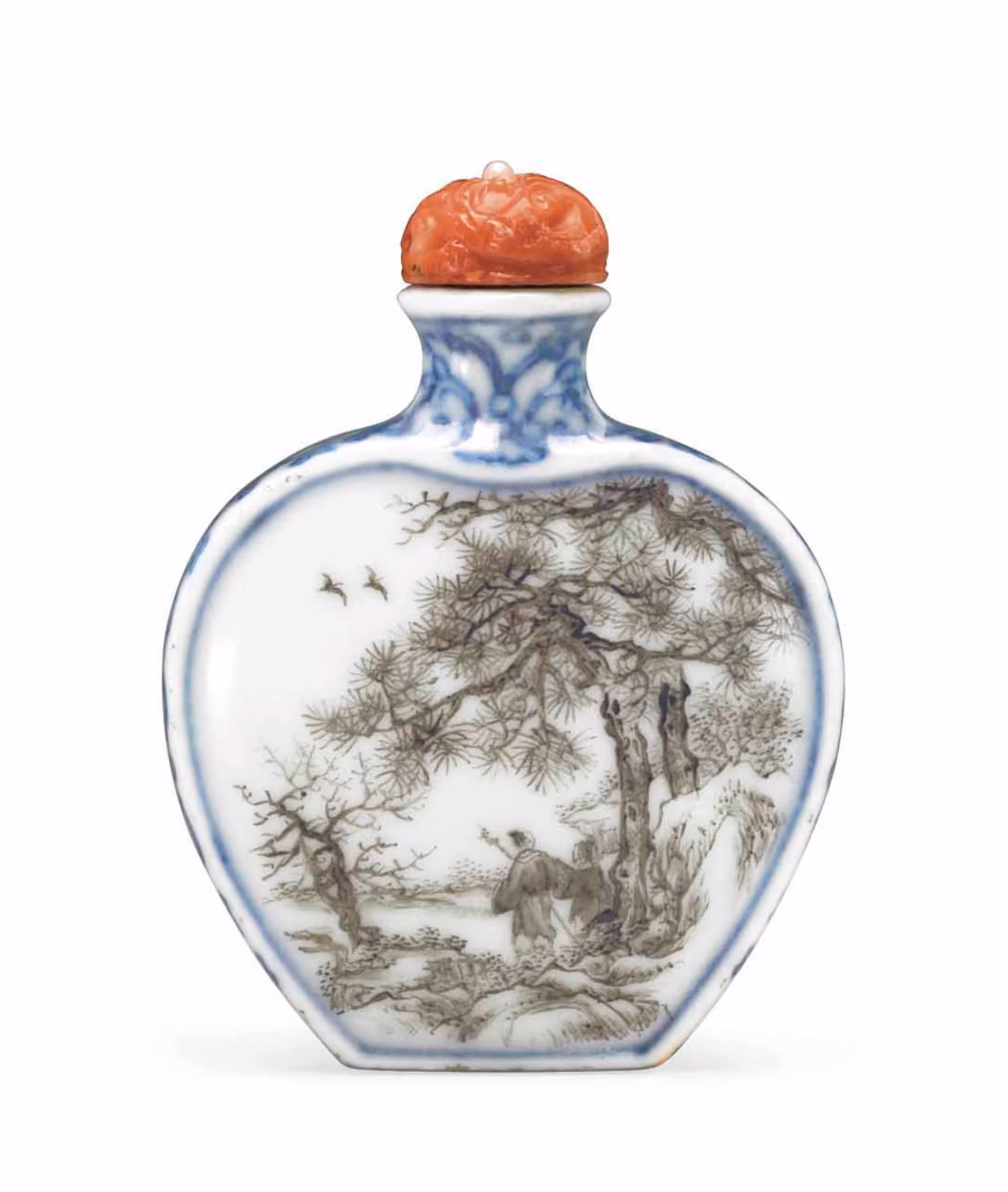 Black-enamelled blue and white porcelain with scholar in landscape
