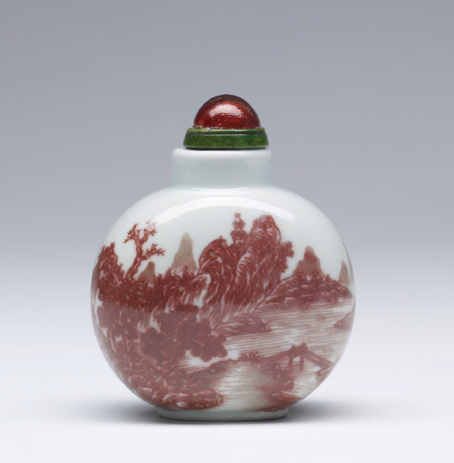 Porcelain with underglaze copper-red landscape