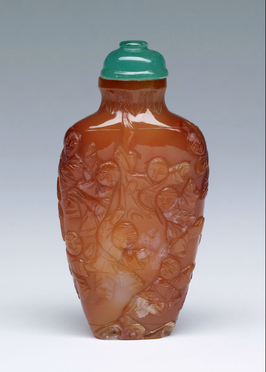Carnelian carved with the sixteen Luohans